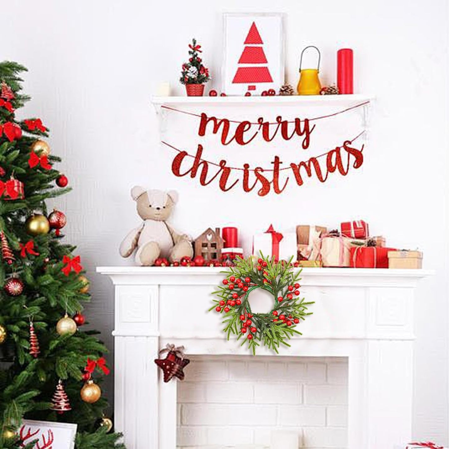 Regine Switzerland Christmas Candle Rings - Festive Red Berries & Pine Needle Wreaths | 4PCS Holiday Decor