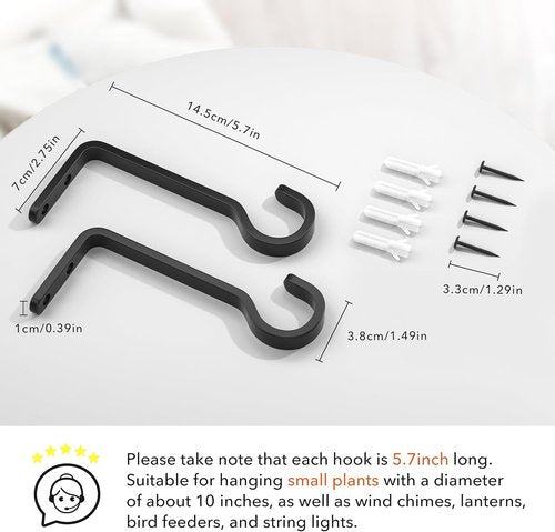 Heavy Duty Plant Hooks by [Brand Name] - 5.7 Inch Iron Hanger Brackets for Outdoor Use | Supports 35lbs - Black