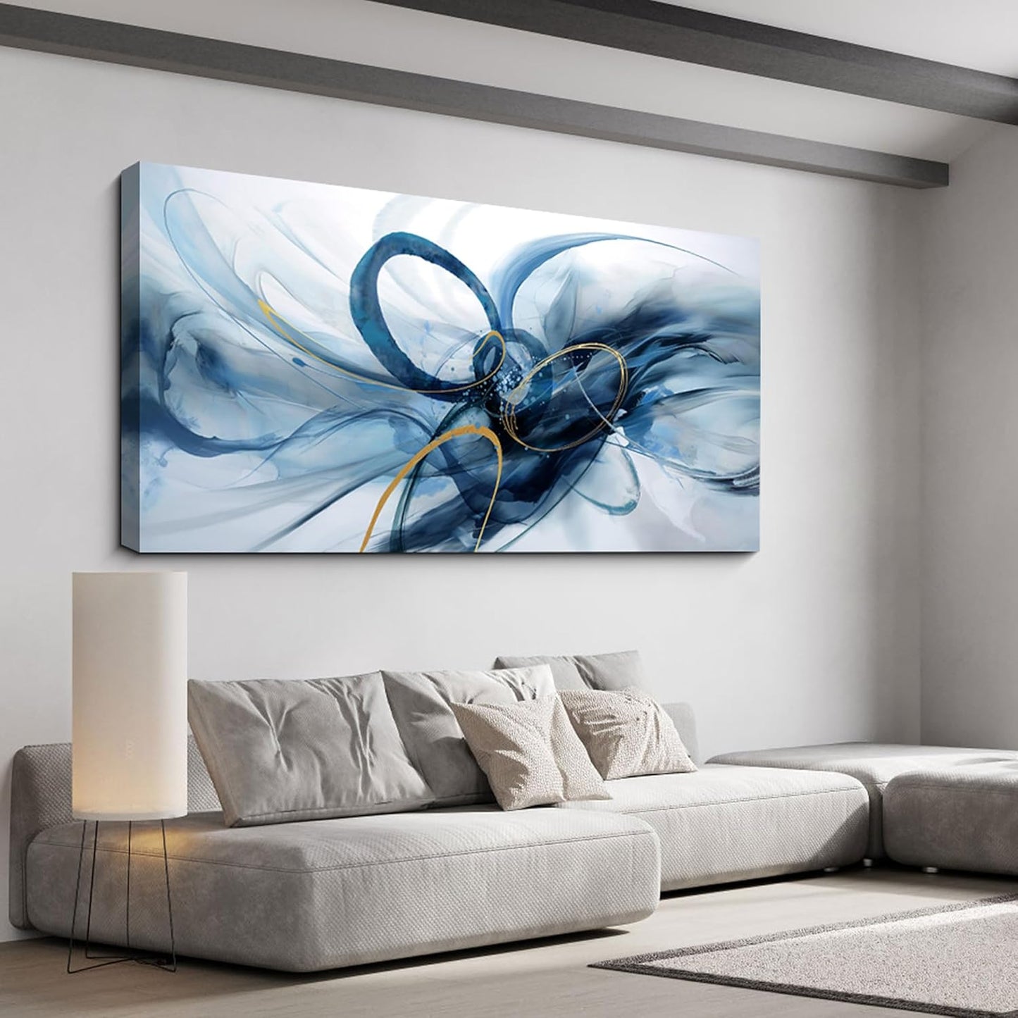 XLSJERST Extra Large Canvas Wall Art - Modern Abstract Blue & White Artwork for Living Room Decor