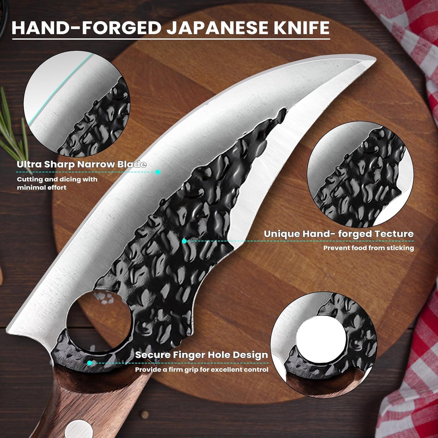 MDHAND Chef Knife - Hand Forged Kitchen Knife, High Carbon Steel Butcher Knife for Meat Cutting, Japanese Chef Knives for Camping, Outdoor, BBQ, Gifts for Men