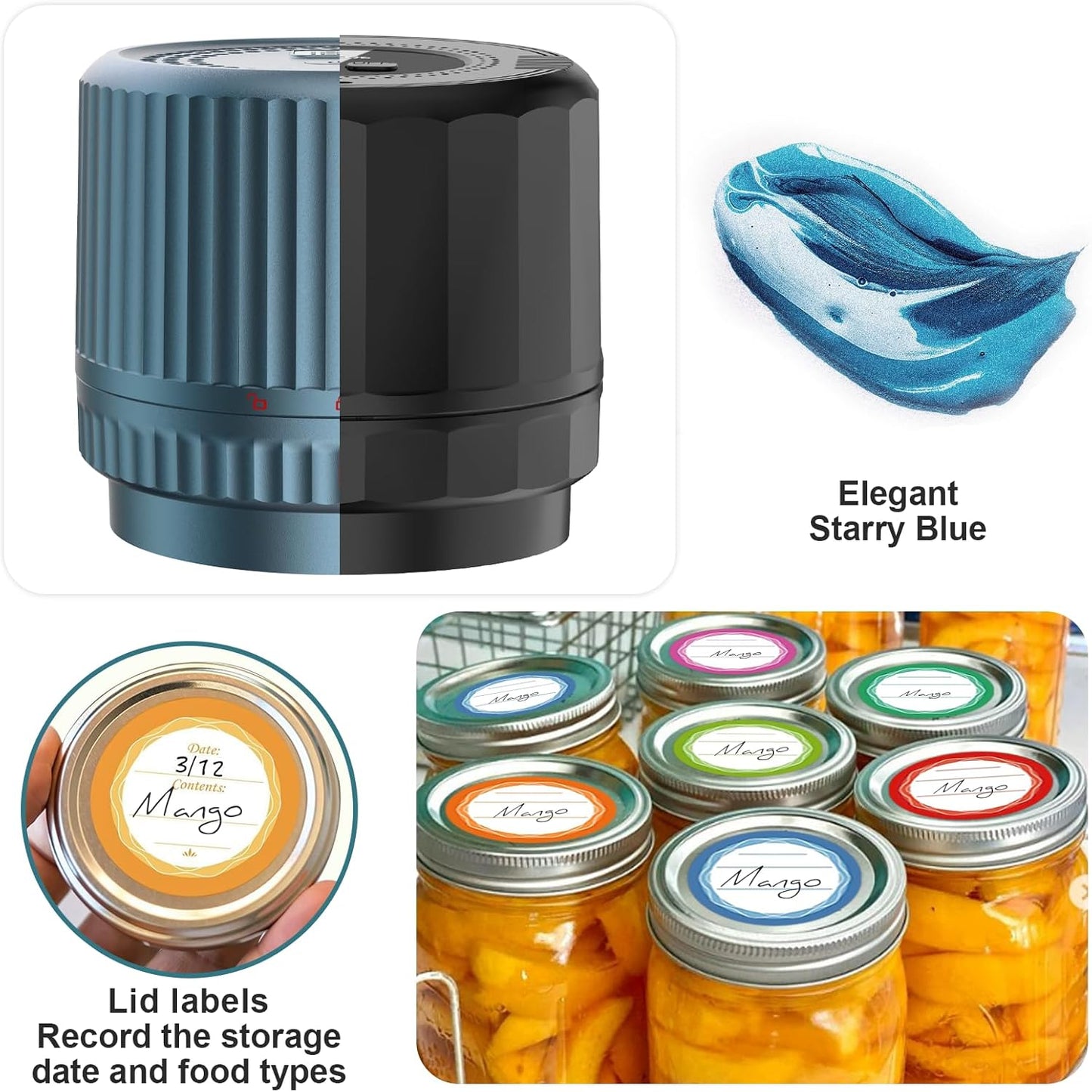 M12 Auto Stop Vacuum Sealer | Smart Mason Jar Sealer with 2500mAh Battery - Portable & Versatile