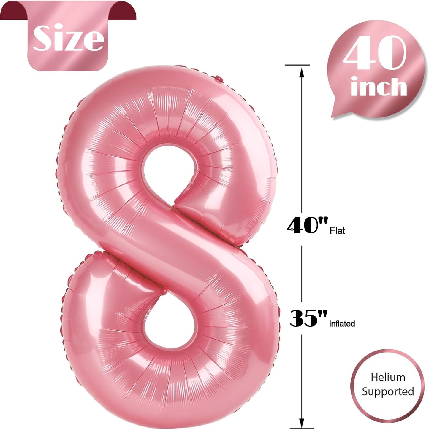 Pearlescent Pink Number 8 Balloon - 40 Inch Birthday Decoration for Girls | Pastel Pink Party Supplies