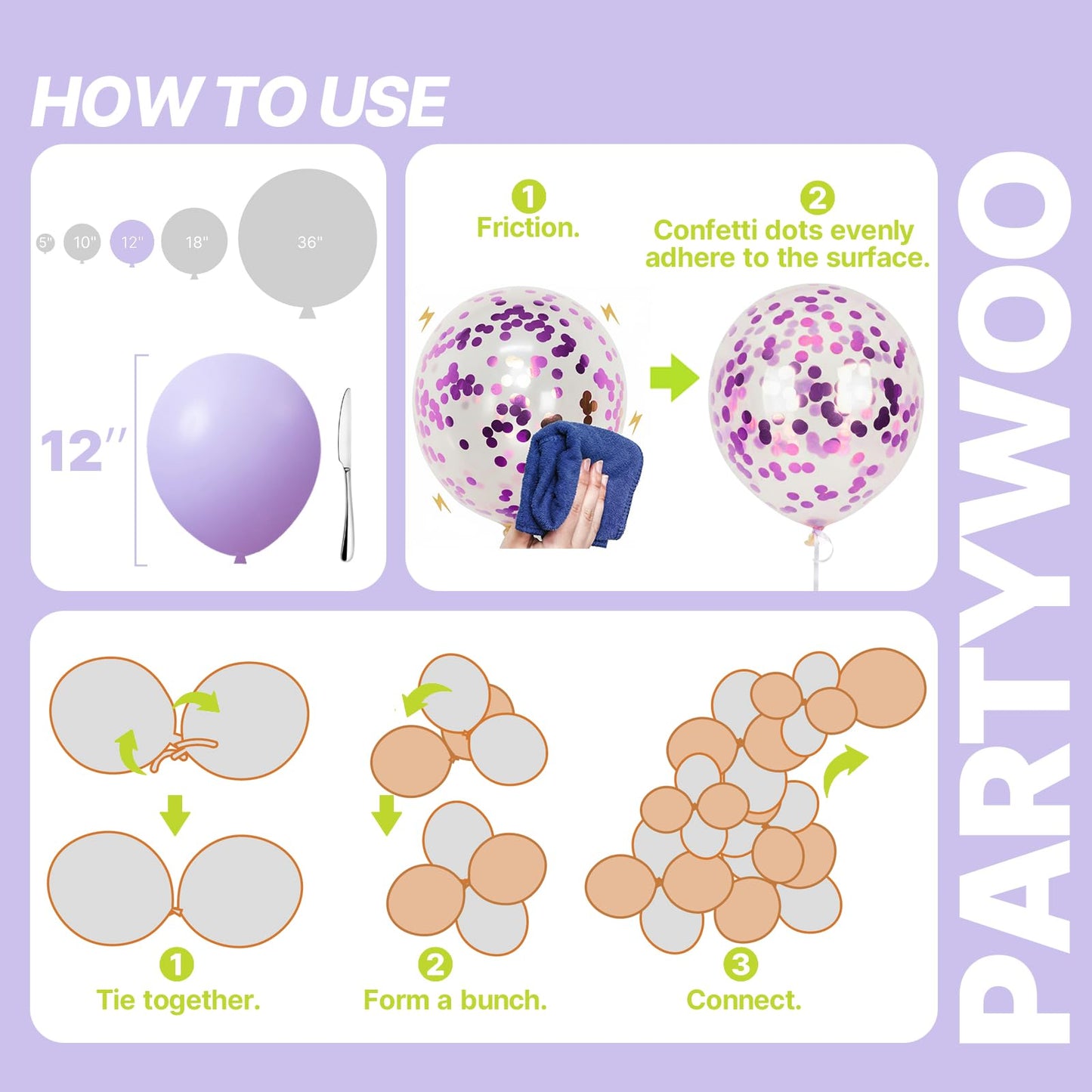 PartyWoo Pink and Purple Balloons 66pcs 12 Inch Baby Pastel Light Metallic Pink Light Purple Lavender Lilac Confetti Balloons for Baby Shower Princess Butterfly Birthday Party Decorations