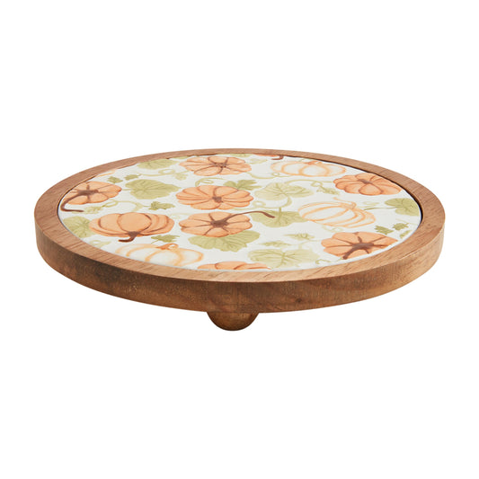 Mud Pie Pumpkin Ceramic Wood Trivet; 1 3/4" x 7" dia