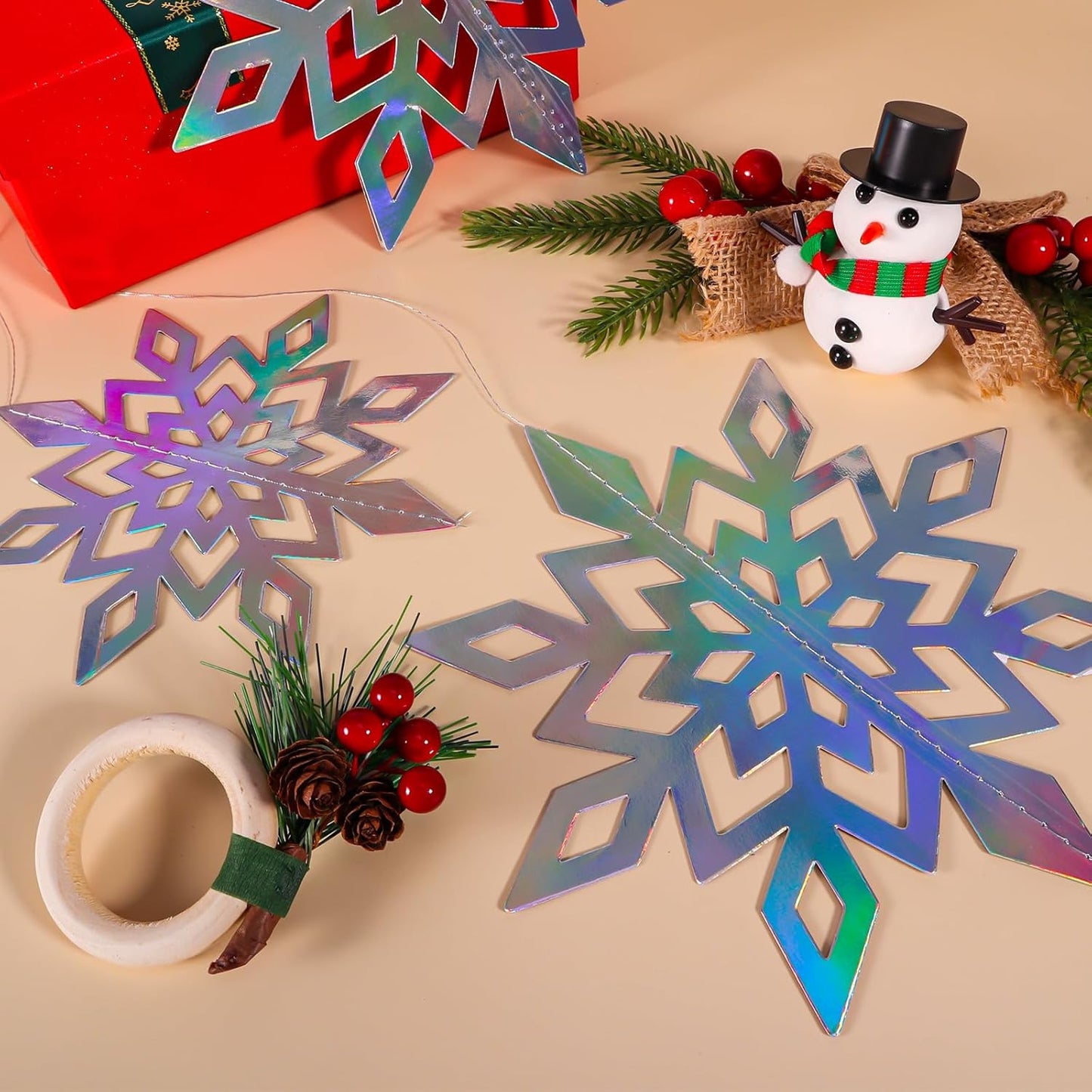 Skiennix 24 PCS Snowflake Christmas Hanging Decor - 12 Glittery & 12 White Paper Snowflakes for Winter Holiday Parties