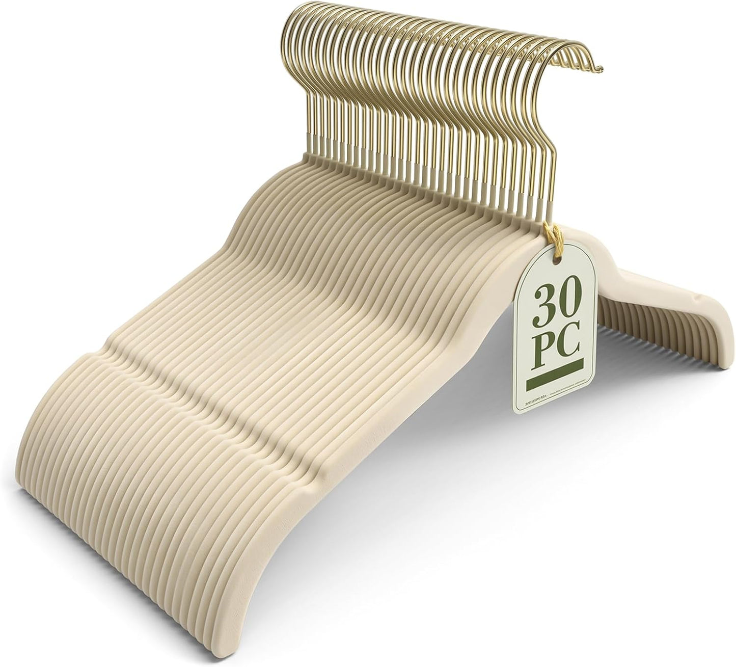 Korpai Velvet Hangers - 30 Pack Non-Slip Durable Slim Space-Saving Felt Hangers with Gold 360° Swivel Hook
