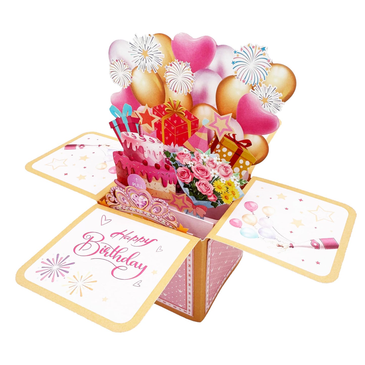 SOLIFEGOBLE 3D Pop Up Birthday Card, Handmade Pull Out Surprise Gift Box Greeting Card with Envelope, Birthday Gift for Women Mom Wife Daughter Girlfriend