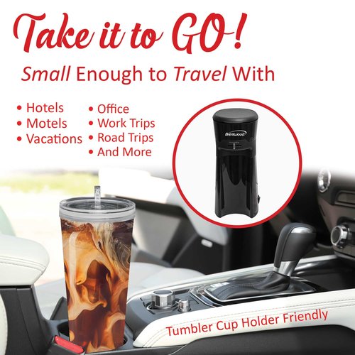Brentwood KT-2121 Single-Serve Iced Coffee and Tea Maker with 20oz Tumbler and Reusable Filter, Black