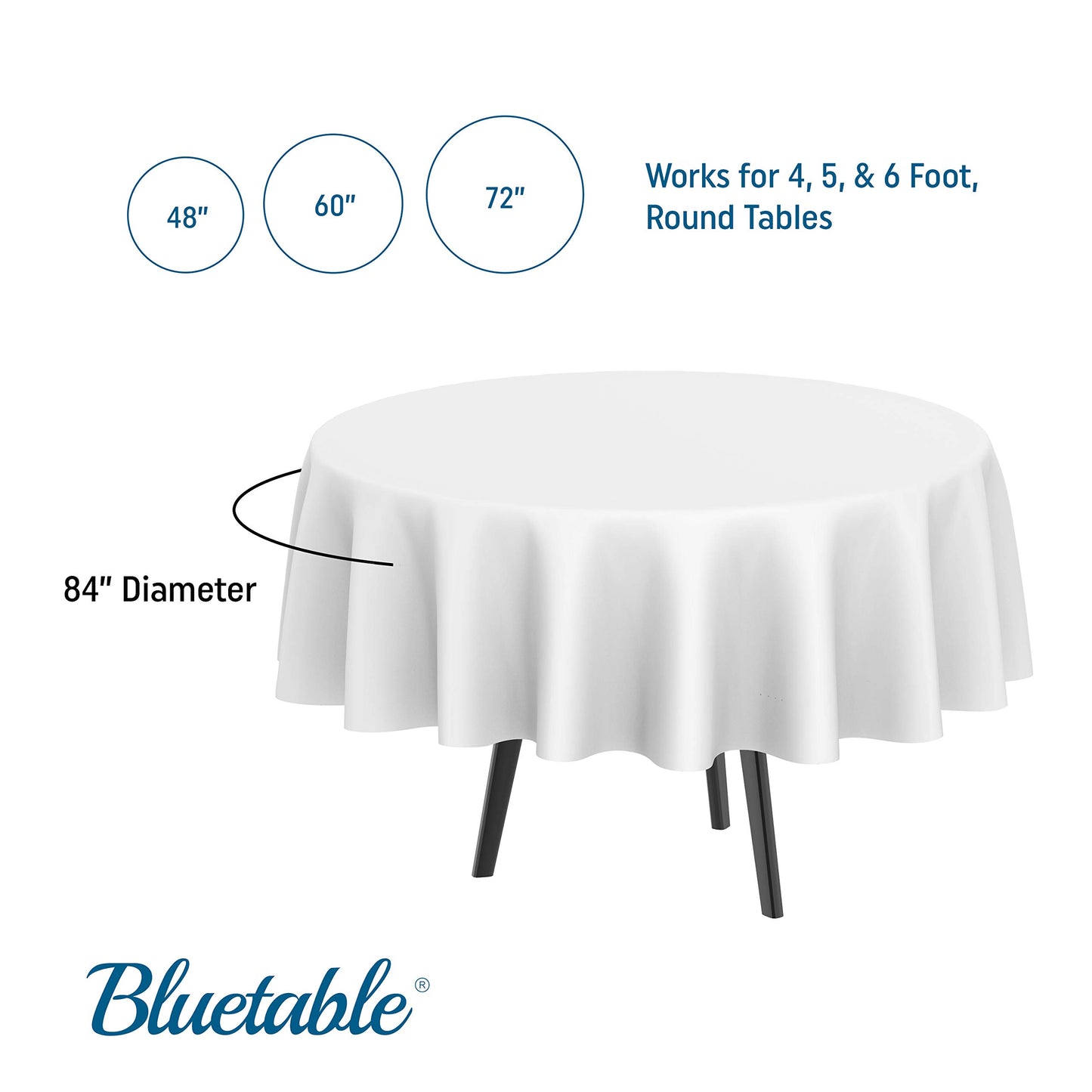 White Plastic Tablecloth Round Disposable (12 Pack) Bulk Table Cloth (84” Inches) 4, 5, or 6 Foot Round Tables, Premium (Manteles para Fiestas) White Party Tablecloths [12 Pack]