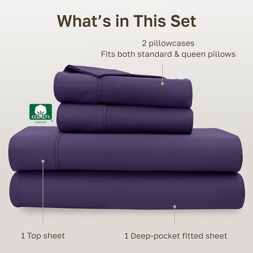 California Design Den Queen Cotton Sheet Set - 400 TC Award-Winning Silky Smooth Sateen | Deep Pocket, Breathable Purple Bedding