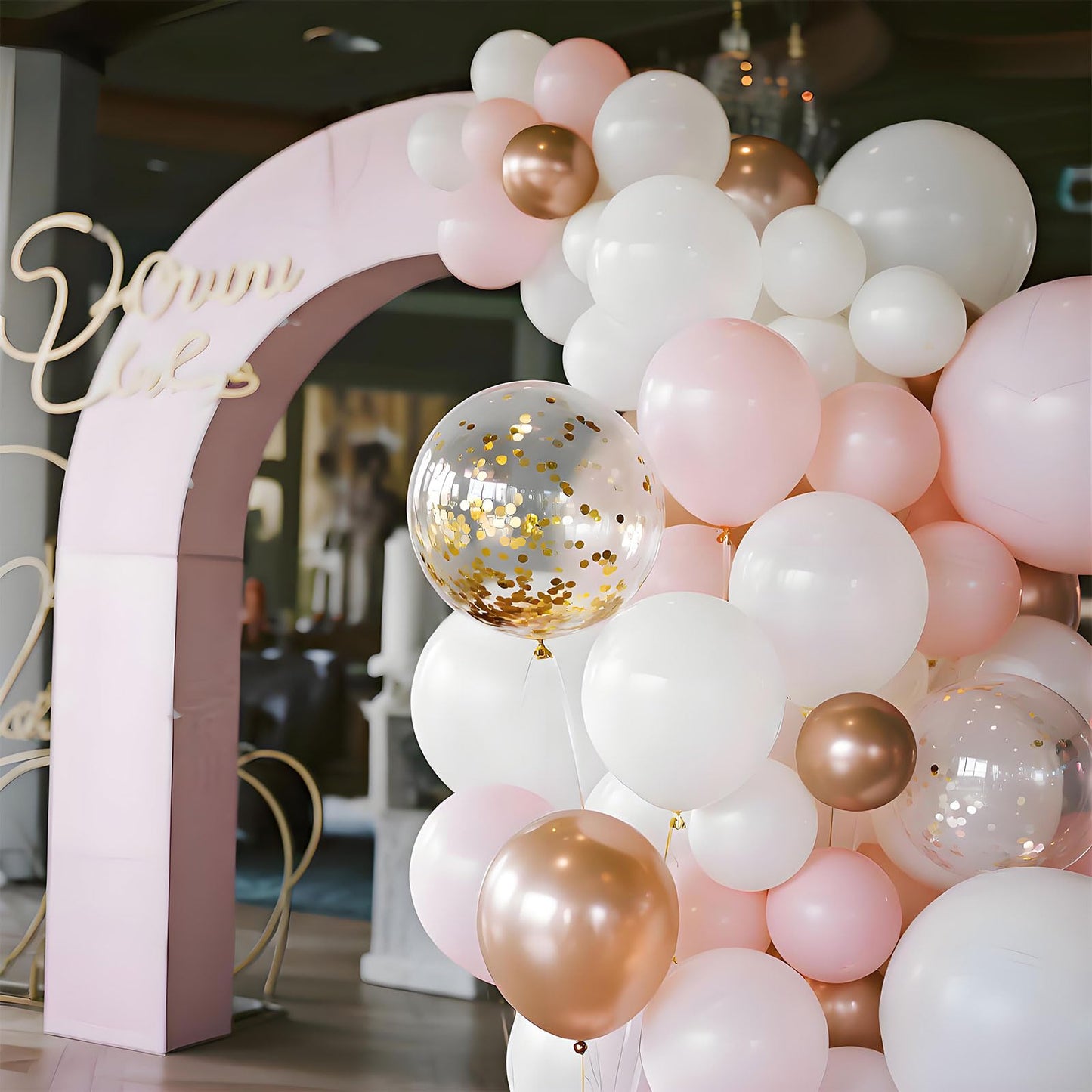 Pink Gold Confetti Latex Balloons Kit 35 pcs 12 inch Pink and White Balloon with Metallic Gold Confetti Balloons for Birthday Baby Shower Wedding Girl Birthday Party Decoration