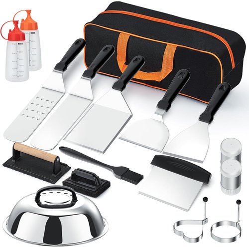 Blackstone 18-Piece Griddle Accessories Kit | Premium Grill Spatula Set with Basting Cover & Scraper for Outdoor BBQ