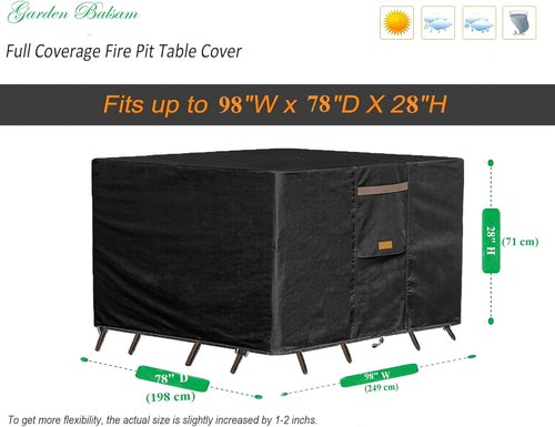 600D Heavy Duty Waterproof Patio Furniture Covers - UV Resistant Rectangular Table & Chair Set | 98" W x 78" D x 28" H - Black