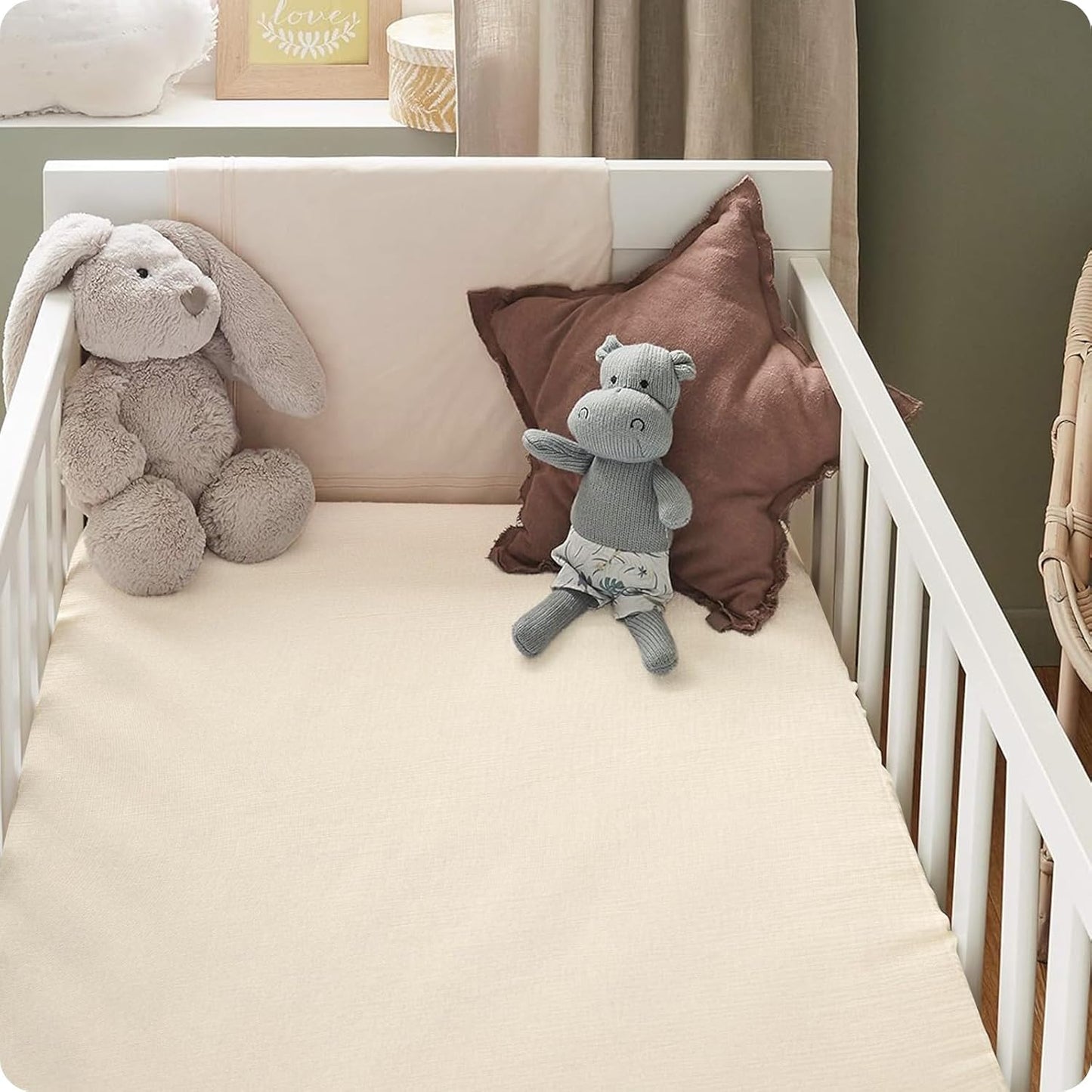 Skiennix 100% Organic Cotton Muslin Crib Sheets - Soft Boho Neutral Design | 2 Pack, 52x28 Inches