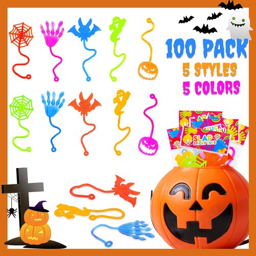 Bulk Halloween Sticky Hands Party Favors for Kids 100-300 Pcs, Boo Basket Goodie Bag Stuffers for Toddlers, Halloween Treats Non Candy Pinata Fillers Toy Gifts Prize Handout Giveaways for Boy Girls
