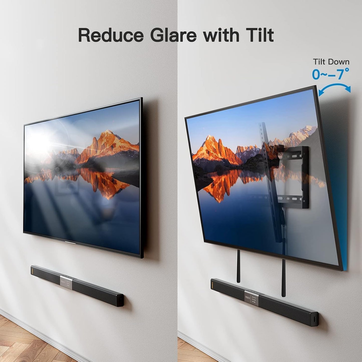 Pipishell Tilt TV Wall Mount Bracket - Low Profile for 37-90 Inch TVs | Fits 16"-24" Wood Studs, Max VESA 600x400mm, Holds 132lbs