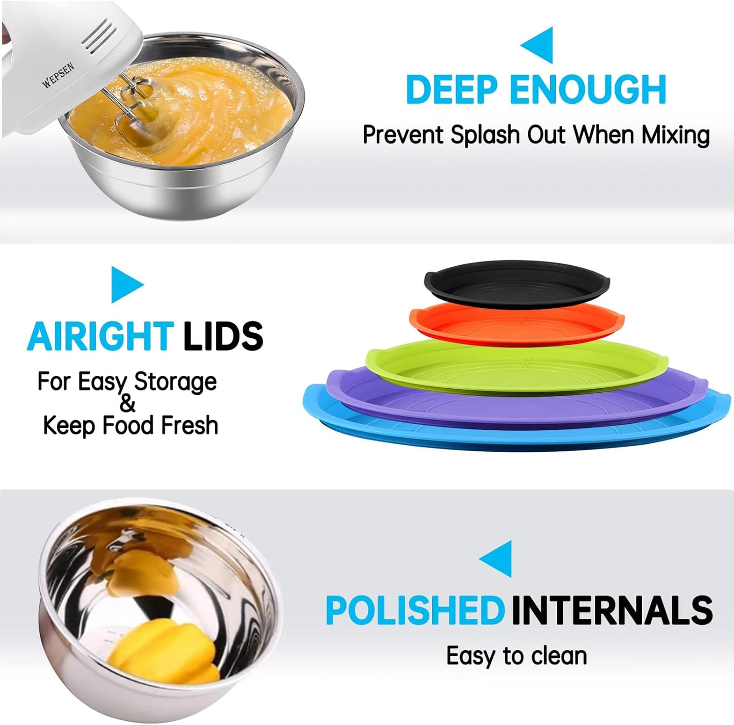 WEPSEN Mixing Bowls Set - 25PCS Stainless Steel Nesting Bowls with Lids & Kitchen Utensils for Baking and Cooking