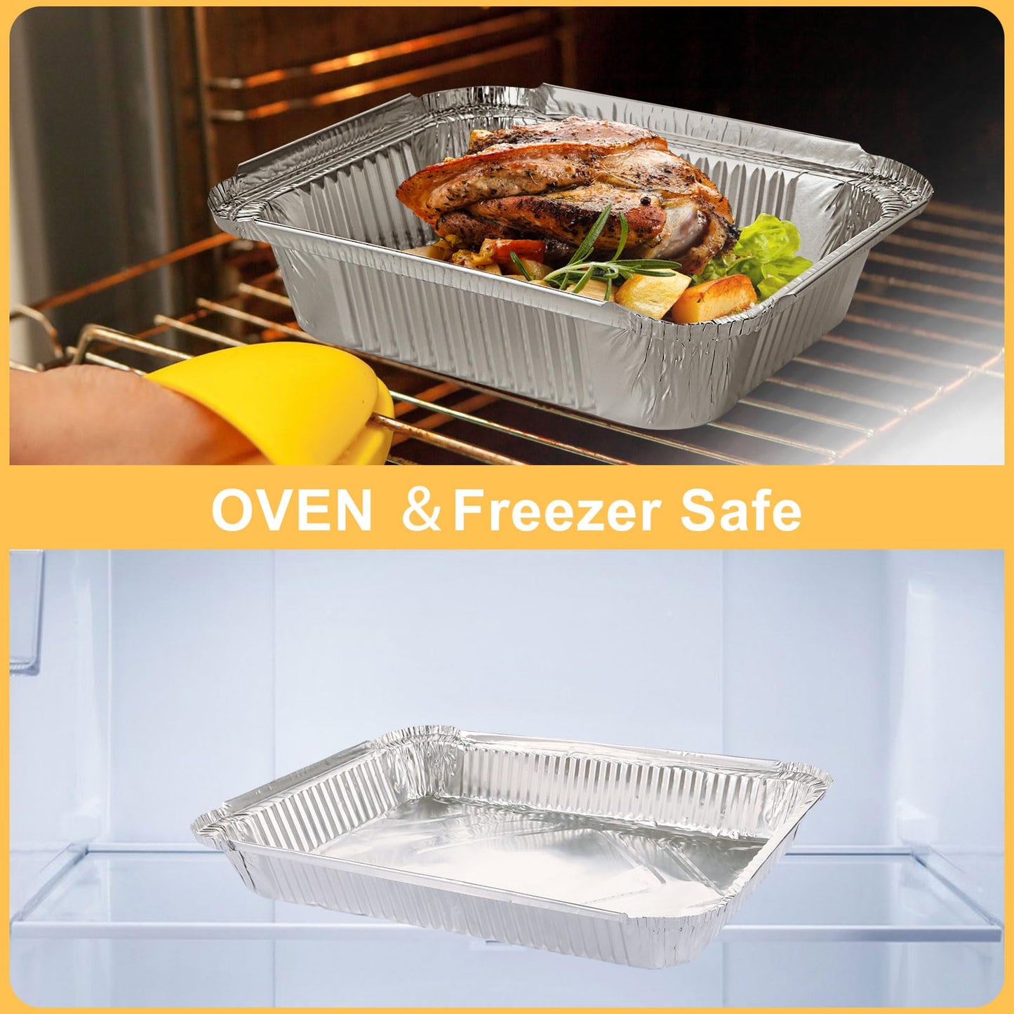 MUXHEL 50 Pcs 9 x 13 Aluminum Pans, Aluminum Foil Pans, Disposable Foil Trays for Baking, Cooking, Freezing and Storing Food