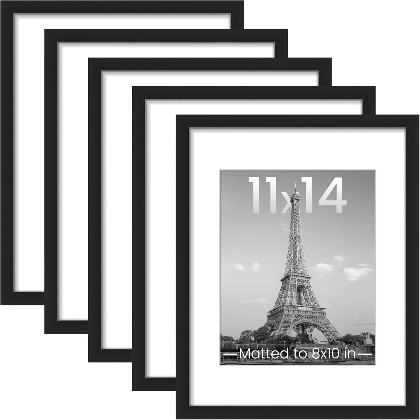 Upsimples 11x14 Picture Frame Set of 5 - Versatile Display for 8x10 or 11x14 Photos | Elegant Black Design
