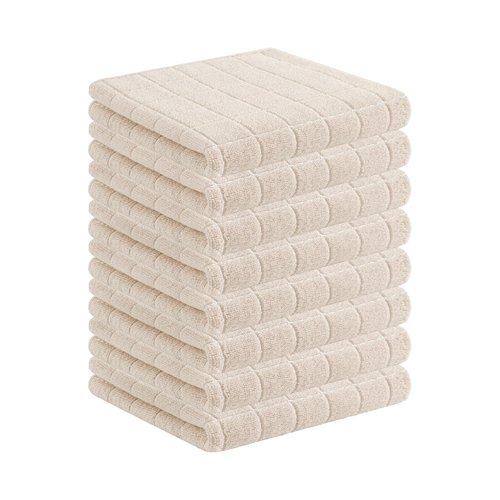 Homaxy 100% Cotton Terry Kitchen Towels(Beige, 13 x 28 inches), Checkered Designed, Soft and Super Absorbent Dish Towels, 8 Pack