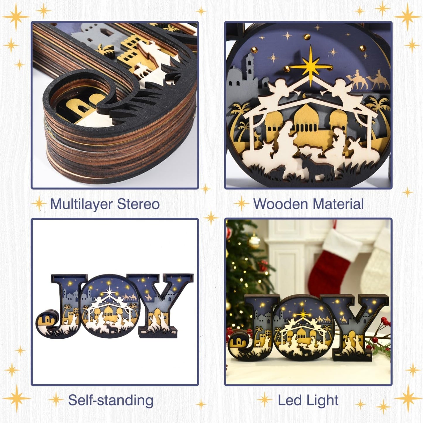 Regine Switzerland Christmas Nativity Set - 3D Religious Scene with LED Lights for Tabletop Decor