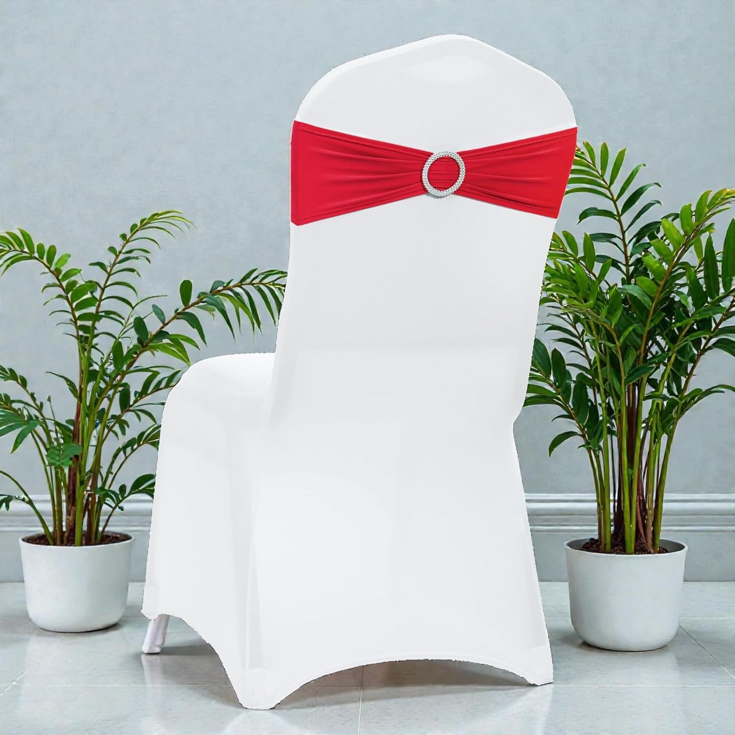MDS Spandex Chair Sashes - Universal Elastic Stretch Ties with Buckle Slider Bow | 125 Pack - Red