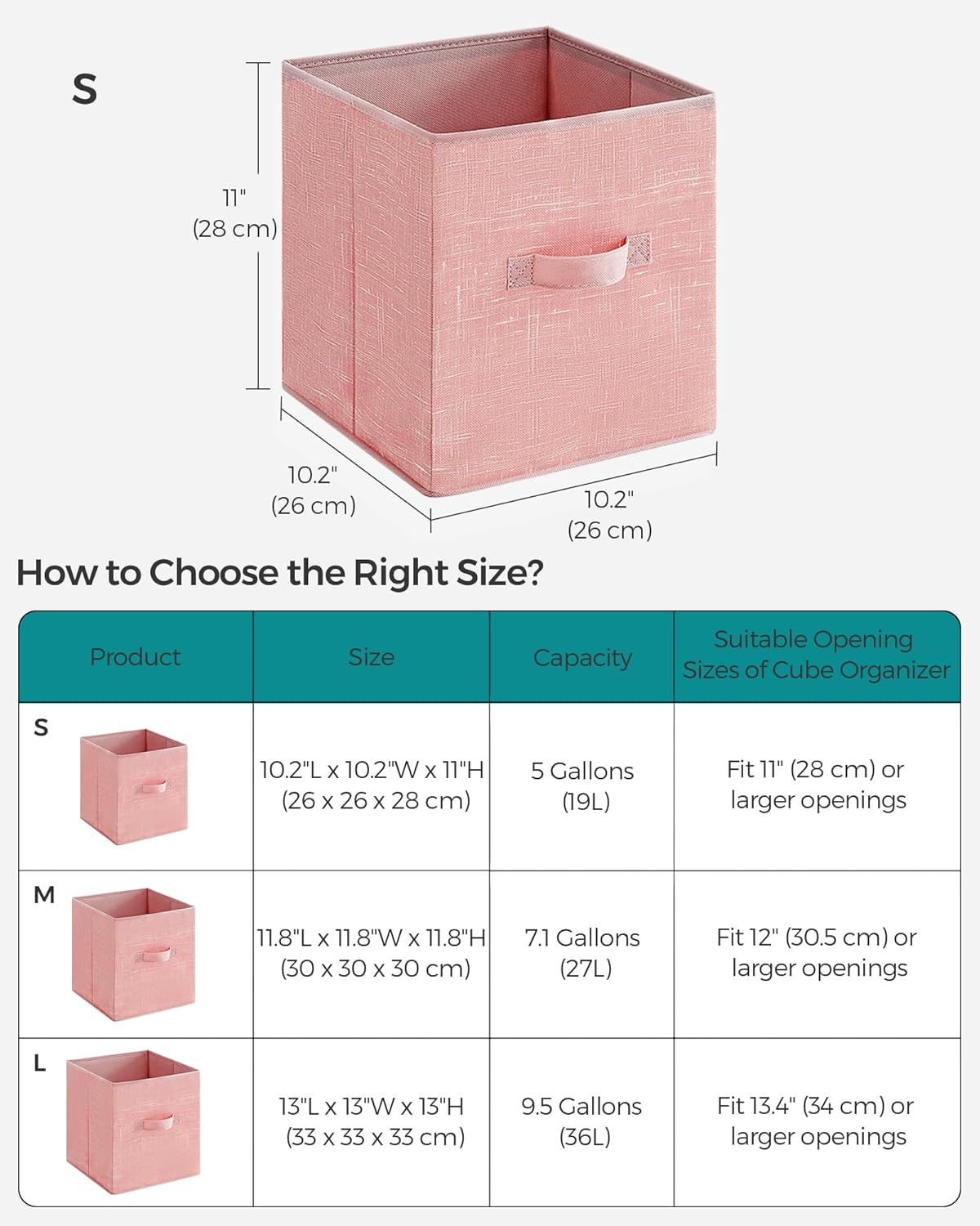 SONGMICS Storage Cubes - 11-Inch Non-Woven Fabric Bins with Double Handles - Set of 6, Jelly Pink Closet Organizers