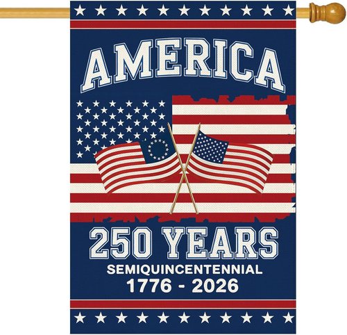 Baccessor 250th Anniversary America House Flag - Double-Sided 28x40 Inch Patriotic Banner for Outdoor Decoration