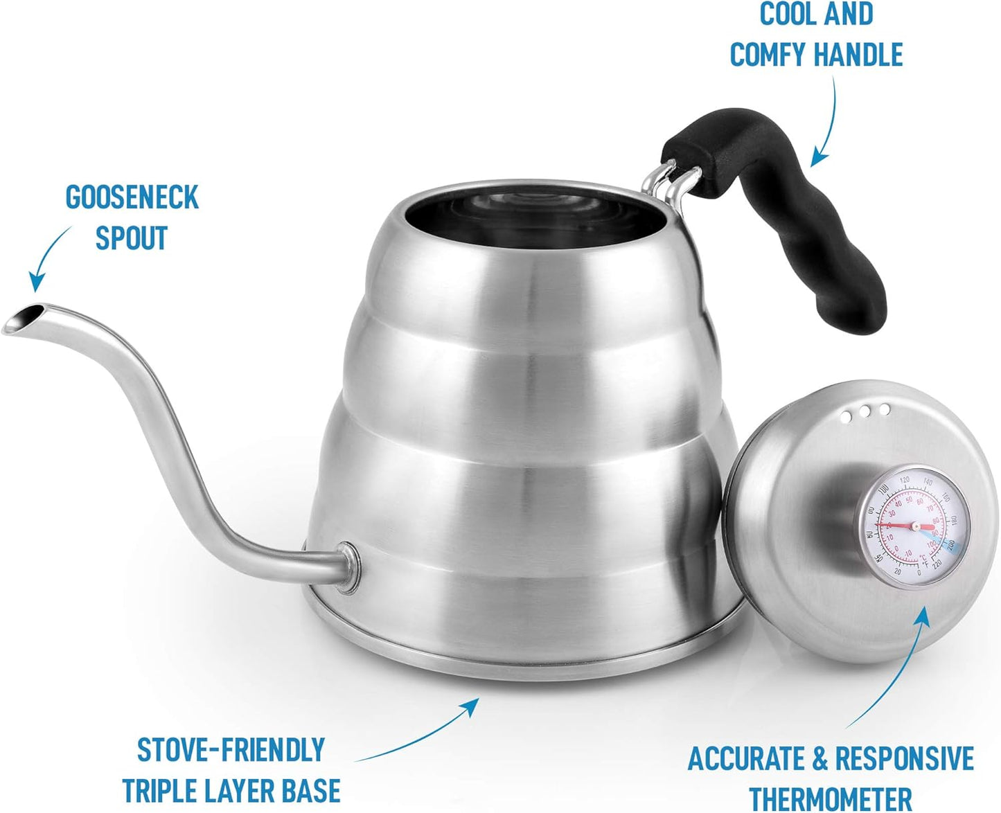 Zulay Premium Pour Over Coffee Kettle - 34 fl oz | 1 Liter Stainless Steel Gooseneck with Thermometer for Perfect Brewing