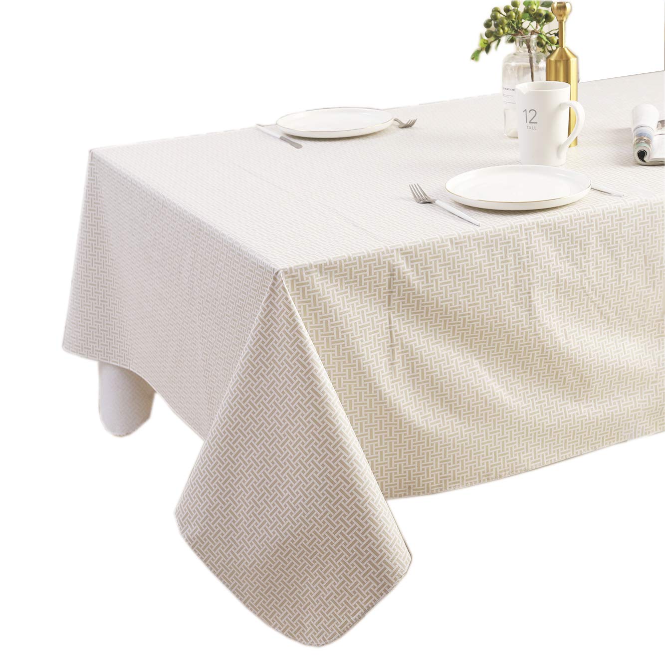 Pioggia Vinyl Tablecloth with Flannel Backed Waterproof Oil-Proof PVC Table Cloth Wipeable Spill-Proof Plastic Table Cover for Indoor and Outdoor(Weave, 60 x 84 Inch Rectangle)