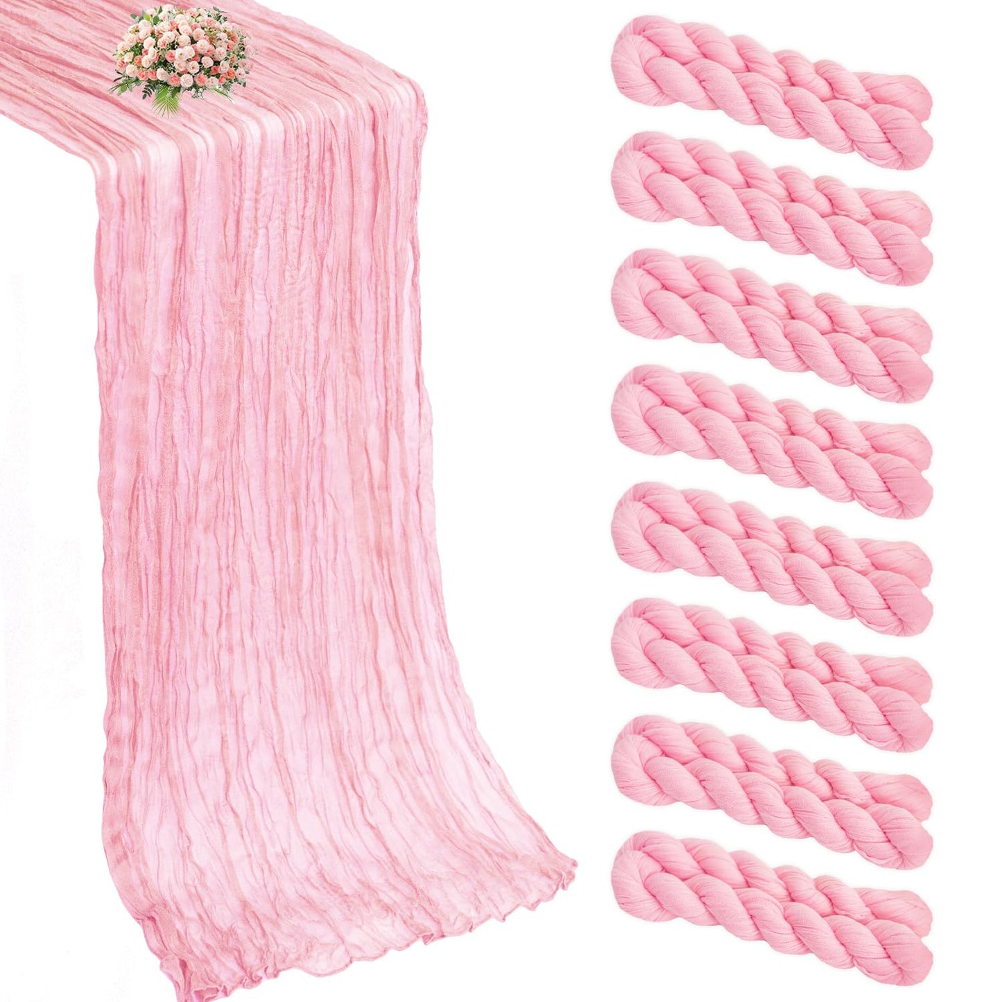 8 Pack Pink Cheesecloth Table Runner 21x120 Inch Boho Gauze Table Runners Rustic Light Pink Table Runner for Wedding Birthday Party Baby Shower Centerpiece Valentine's Day Home Decorations