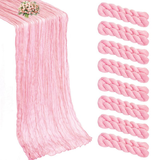 8 Pack Pink Cheesecloth Table Runner 21x120 Inch Boho Gauze Table Runners Rustic Light Pink Table Runner for Wedding Birthday Party Baby Shower Centerpiece Valentine's Day Home Decorations