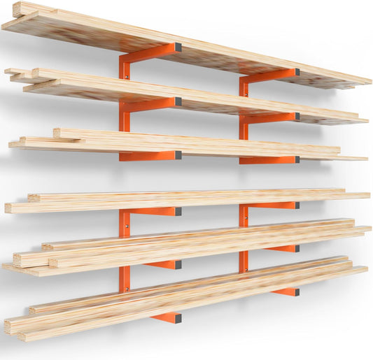 YYR Wood Organizer - Heavy Duty Metal Lumber Storage Rack | 6-Level Wall Mount Holds 1200 LBS - Orange