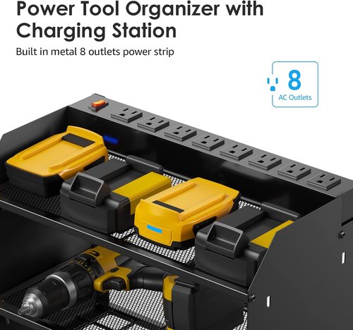 CCCEI Modular Power Tool Organizer - Wall Mount Charging Station & Heavy-Duty Storage Shelf | Black, 1 Pack