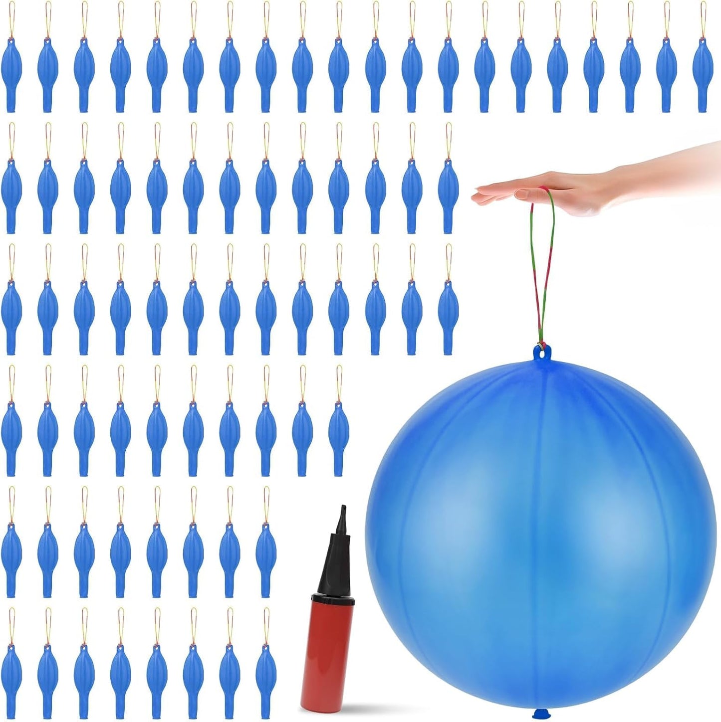 Skiennix Punch Balloons - Heavy Duty Halloween Party Favors with Rubber Band Handle & Air Pump | 100 Pcs Blue
