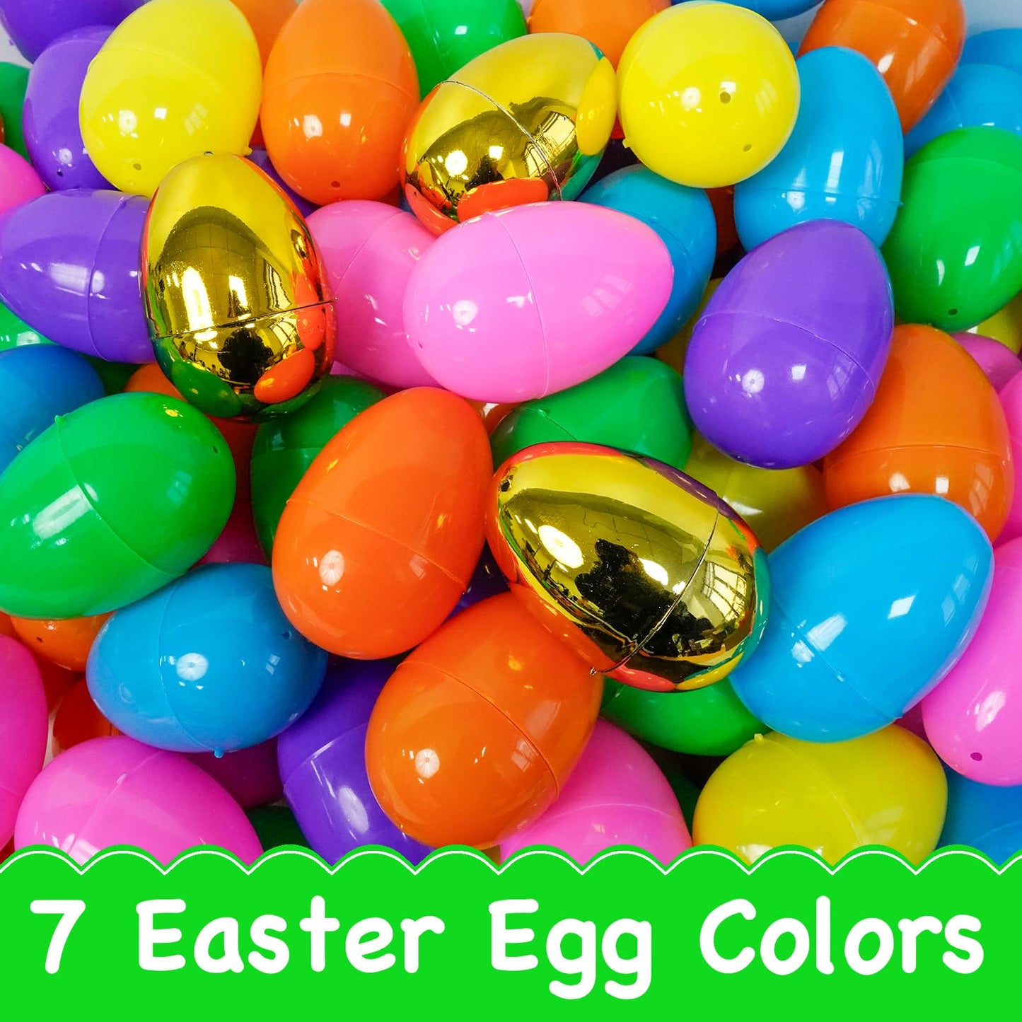 ZICZLI 100 PCS 2.4" Plastic Easter Eggs with 6 Golden Eggs, Empty Fillable Bright Colorful Eggs for Kids Boys Girls Easter Hunt Classroom Prizes Basket Stuffers Easter Party Favors