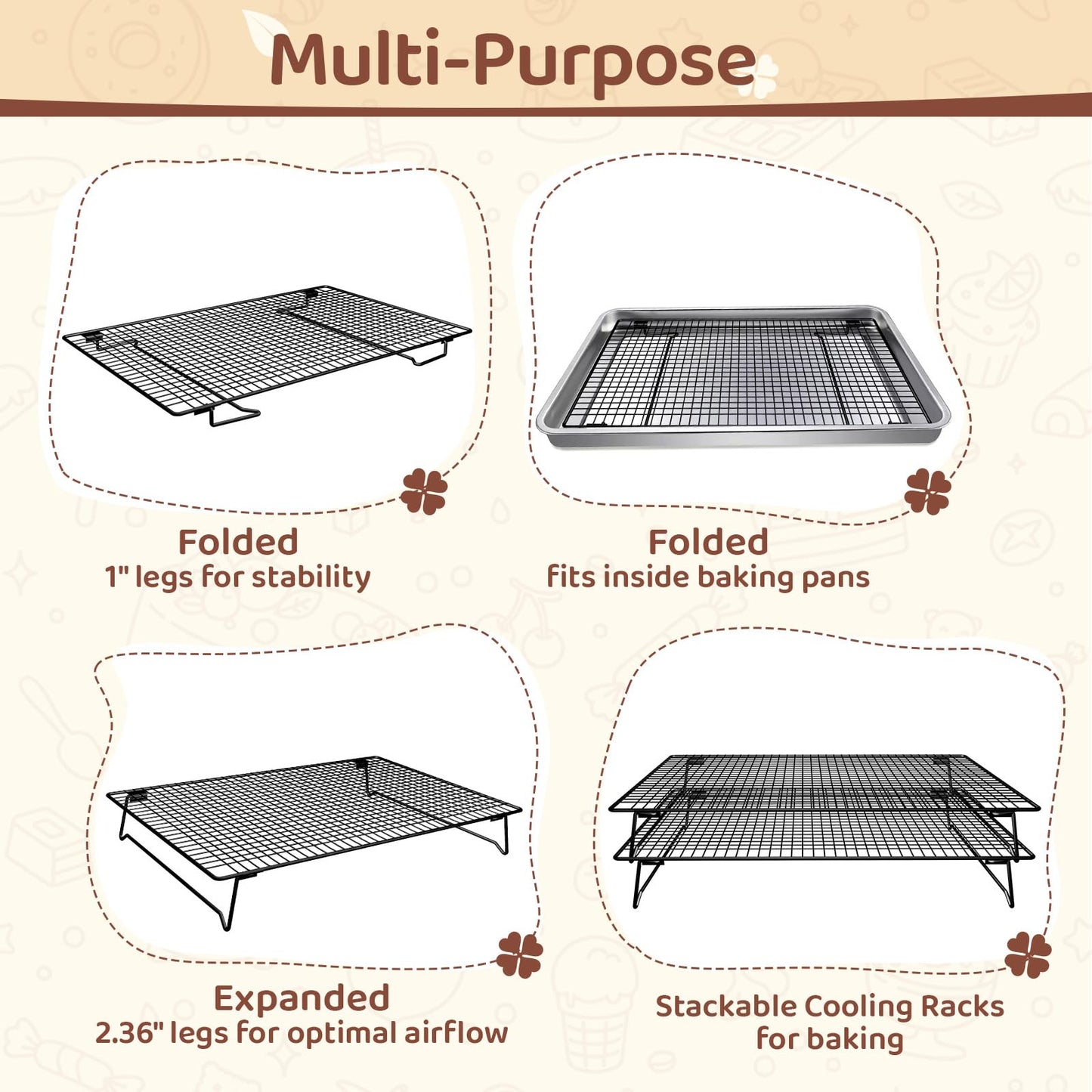 Vehookin 2 Tier Stackable Cooling Rack for Cooking and Baking, Wire Rack for Baking Sheet w/100 Parchment Papers, 16.7" x 11" Cookie Cooling Rack for Pizza, Bread,Cake,Veggie,Jerky, Drying Baking Rack
