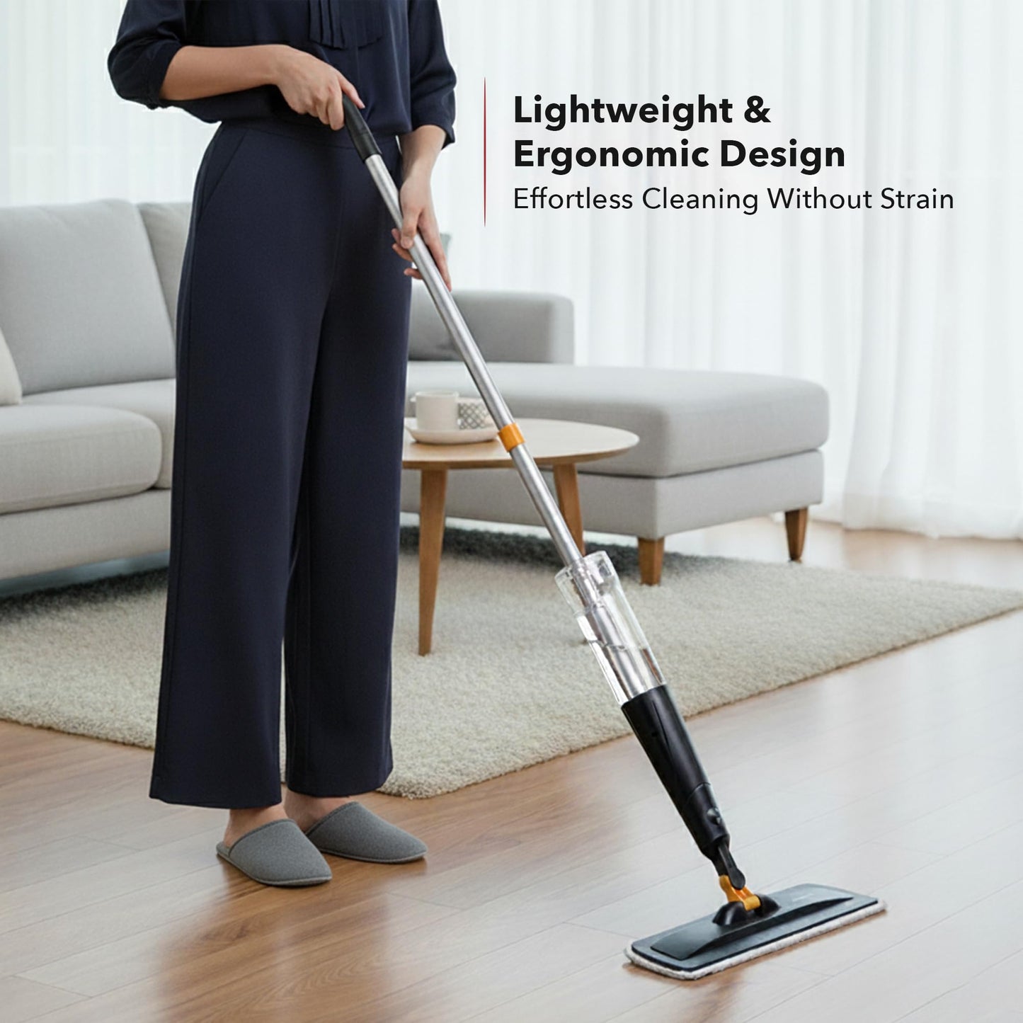 OVENTE Microfiber Spray Mop for Floor Cleaning with Refillable Bottle, Washable and Reusable Pad, 360° Spin Flat Cordless Wet Scrubber for Hardwood, Ceramic, Laminate and Vinyl Tiles, Black CTM121BGD