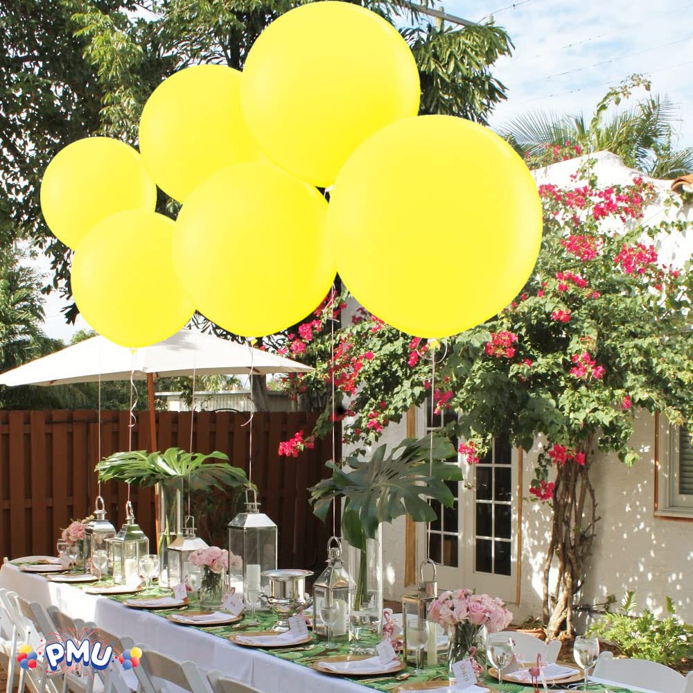 PMU 4 Pcs Premium Latex Balloons - Jumbo Size Balloons for Birthdays, Wedding Parties, Baby Shower, Indoor & Outdoor Party Events & Decoration Supplies - Made in USA, 36 Inch Canary Yellow