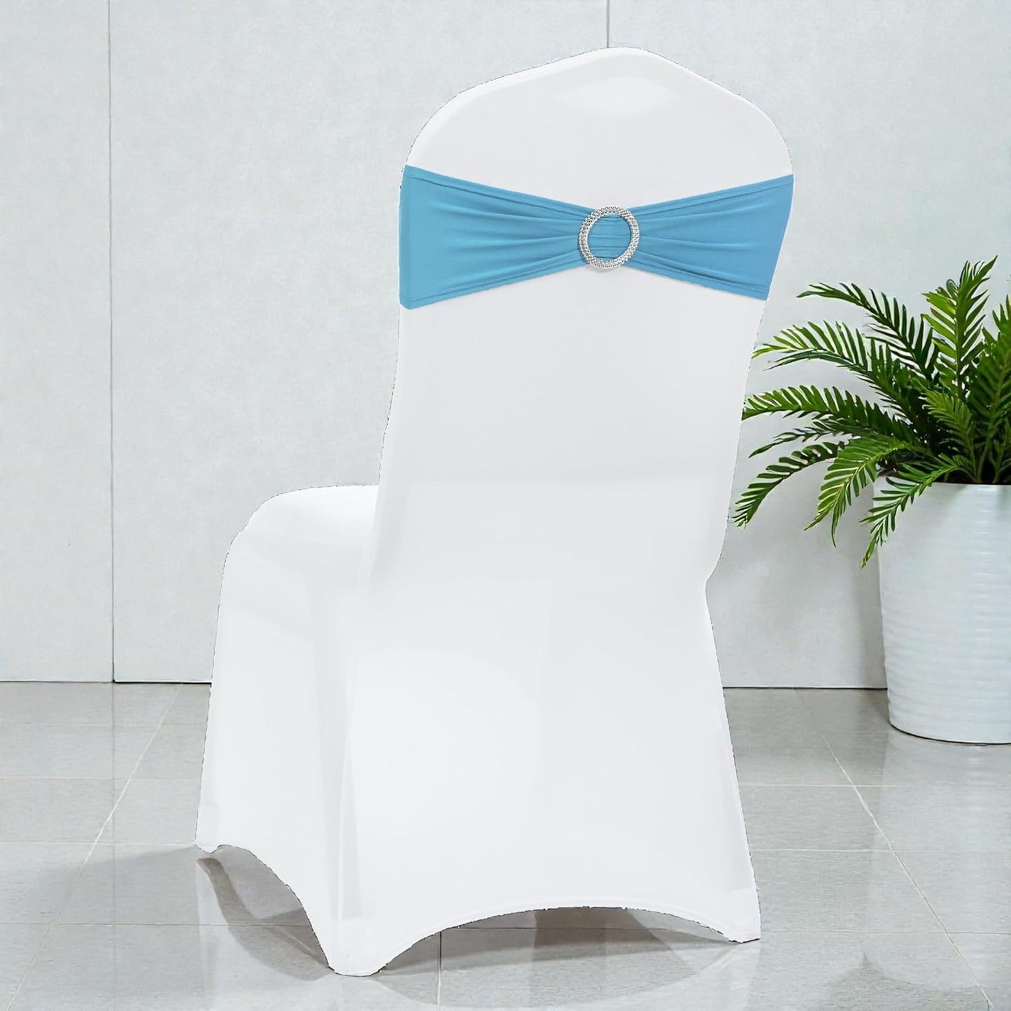 MDS Spandex Chair Sashes - Universal Fit Elastic Stretch Bands with Buckle for Weddings | Blue - Pack of 125