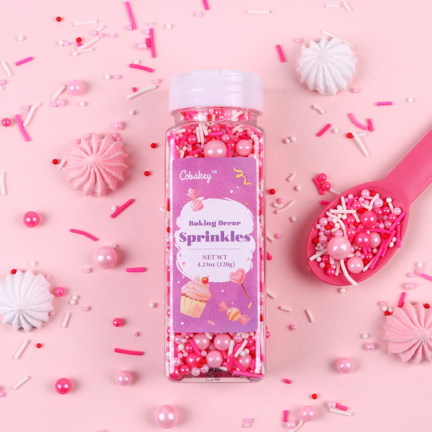 Pink Sprinkles for Cake Decorating 4.23ounce - Valentines Sprinkles for Baking, Cupcake, Ice Cream, Candy, Cookie Decorations - Pearl Sprinkles for Valentines Princess Bridal Shower Wedding Party