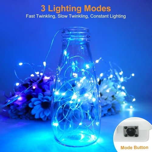 Btfarm 6 Pack Fairy Lights - Battery Operated 20 LED Twinkle Lights | Waterproof Mini Silver Wire, Blue