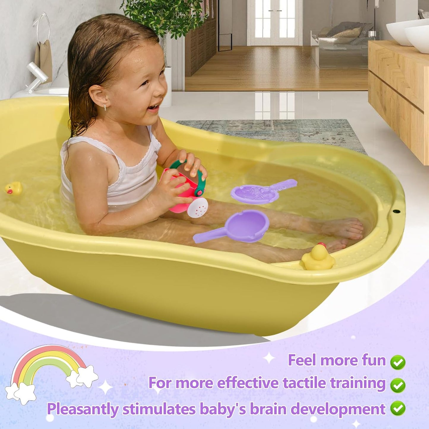 Skiennix Soft Bath Toys for Toddlers 1-3 | Easy to Clean Water Table & Baby Tub Toys - 3 Pack (Pink)