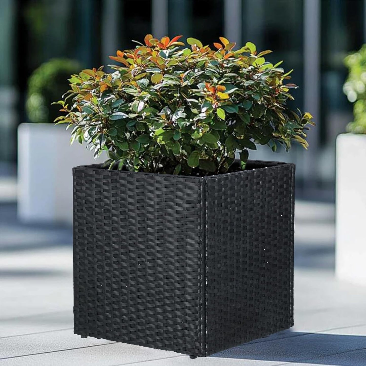 SUNNYPARK Large Square Planter Set - All-Weather PE Rattan with Removable Liner | Indoor/Outdoor Garden Pots