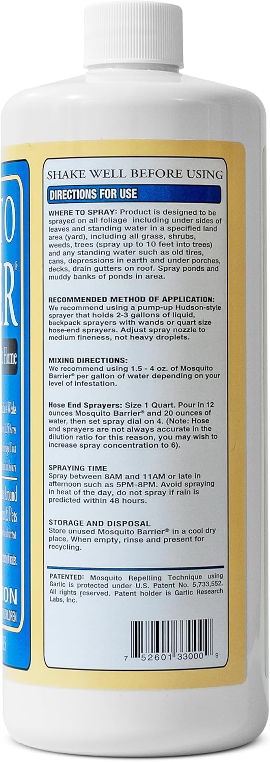 Mosquito Barrier | Liquid Garlic Mosquito Repellent Concentrate - 32 fl oz for Effective Outdoor Protection