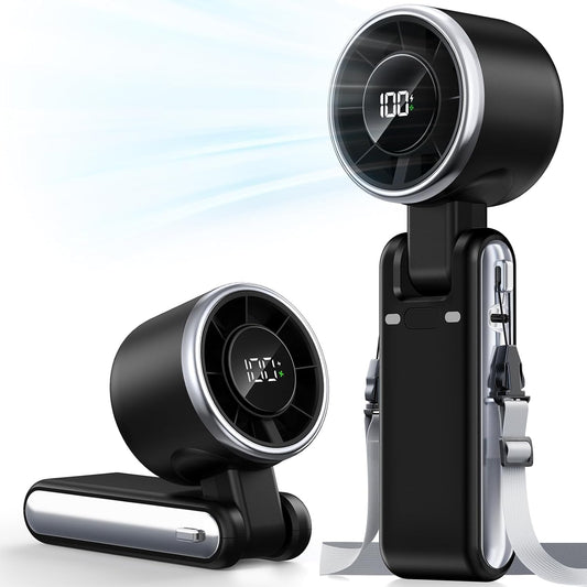 Skiennix Portable Handheld Turbo Fan - 5-Speed Rechargeable Mini Personal Fan | 4000mAh Battery, Ideal for Travel & Beach (Black)