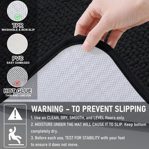 Arotive Ultra Soft Chenille Bathroom Rugs - Non-Slip, Machine Washable, 30" x 20", Black
