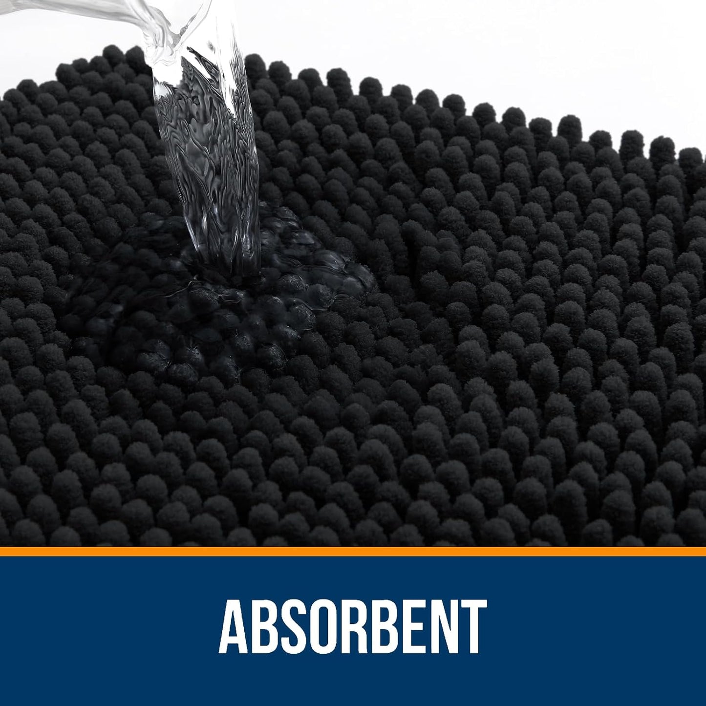 OLANLY Bathroom Rugs - Extra Soft Chenille Bath Mats | Quick-Dry, Machine Washable, 34x21, Black
