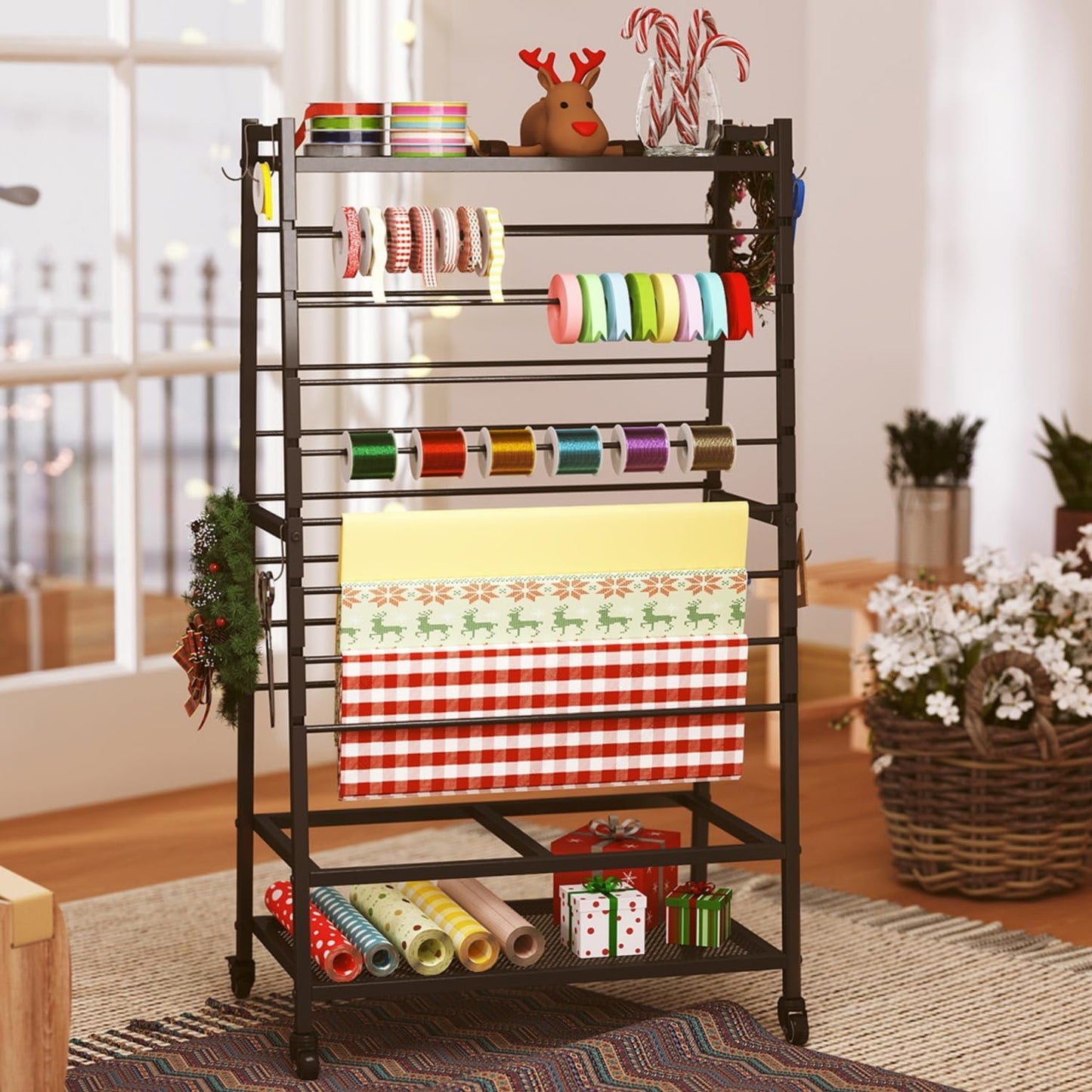 Skiennix Ribbon Holder - Double-Sided Organizer Rack with Large Capacity for Craft Room
