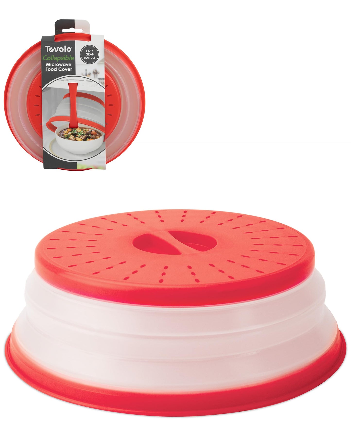 Tovolo Vented, Easy Grip, Collapsible Microwave Cover, 10.5 Inch, Red